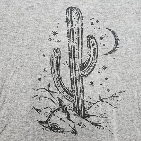 Roper Top Womens M Heathered Grey Scoop Neck Short Sleeve Back Cutout Cacti Tee - Picture 2 of 10